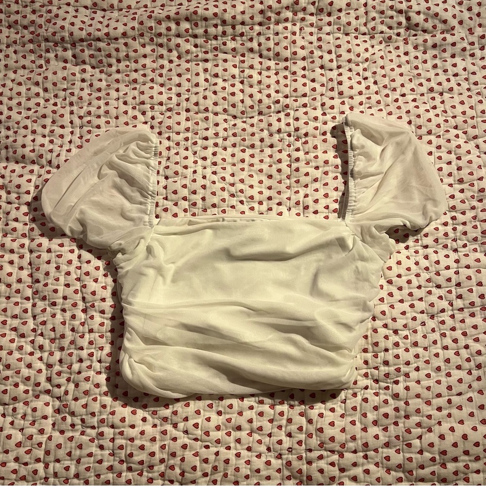 Princess Polly City Lights White Puff Sleeve Crop Top